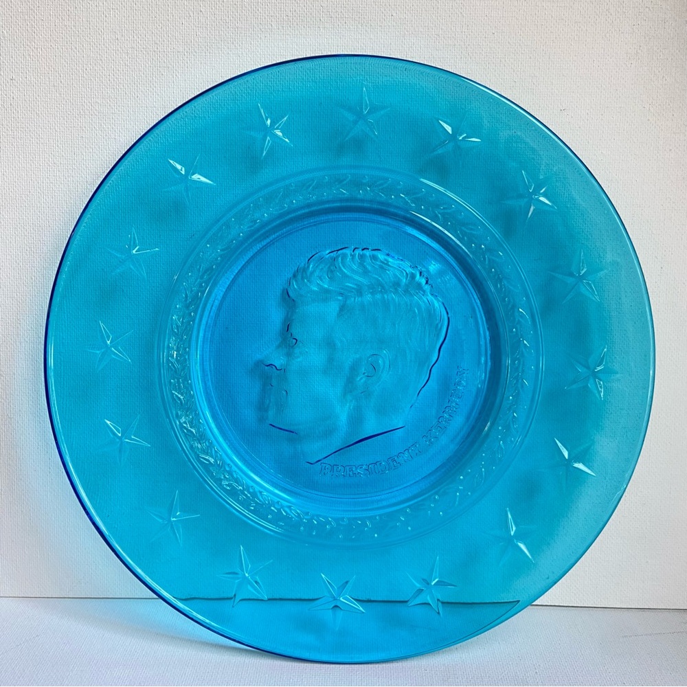 Wheaton Glass Presidential Series blue star plate JFK John F Kennedy Vintage